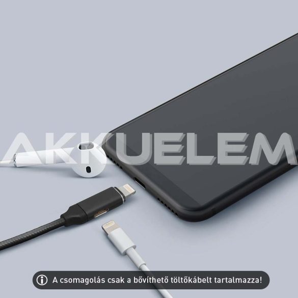 USB töltő + fejhallgató iPhone 1m 2A FEKETE színű