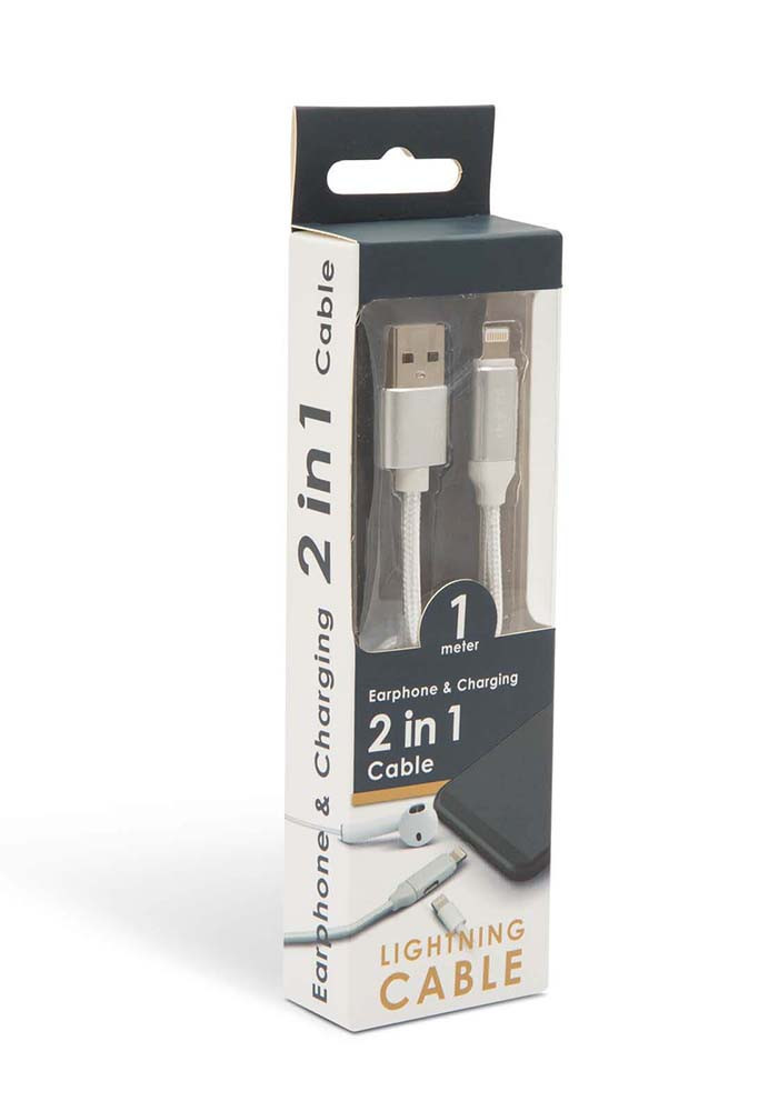 USB töltő + fejhallgató iPhone 1m 2A EZÜST színű