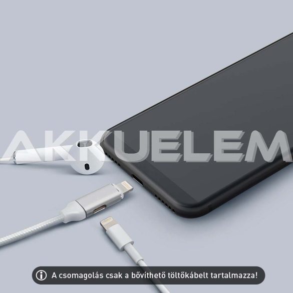 USB töltő + fejhallgató iPhone 1m 2A EZÜST színű