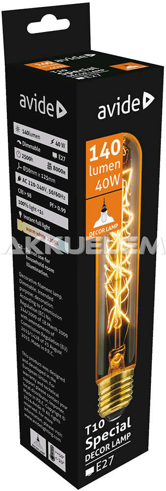 Avide Special Dekor Edison T10 E27 40W 140lm nosztalgia Wolfram izzó