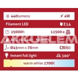 Avide LED Frosted Filament Mini Globe 4W E14 360° WW 2700K 3év gar