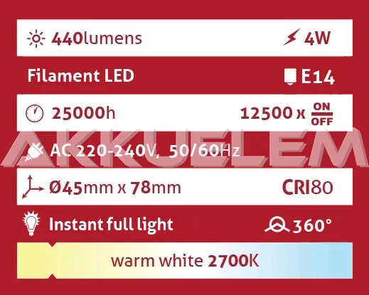 Avide LED Frosted Filament Mini Globe 4W E14 360° WW 2700K 3év gar