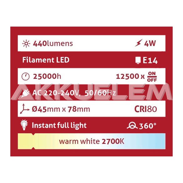 Avide LED Frosted Filament Mini Globe 4W E14 360° WW 2700K 3év gar