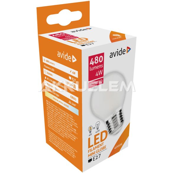 Avide Frosted Filament Mini Globe E27 4W 480lm 4000K LED-izzó 3év gar.