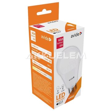 Avide Globe E27 A60 8W 650lm 4000K LED-izzó 3év gar.