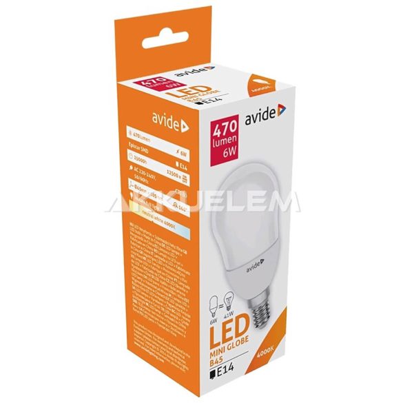 Avide Globe Mini B45 E14 6W 470lm 4000K LED-izzó 3év gar.