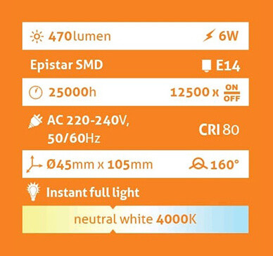 Avide Globe Mini B45 E14 6W 470lm 4000K LED-izzó 3év gar.