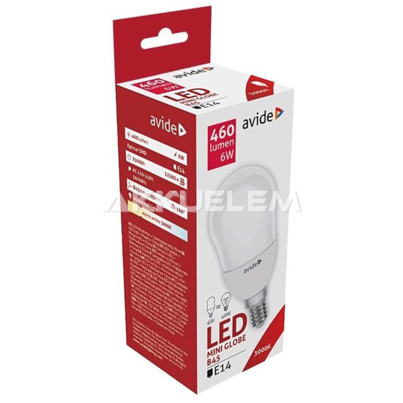 Avide Globe Mini B45 E14 6W 460lm 3000K LED-izzó 3év gar.