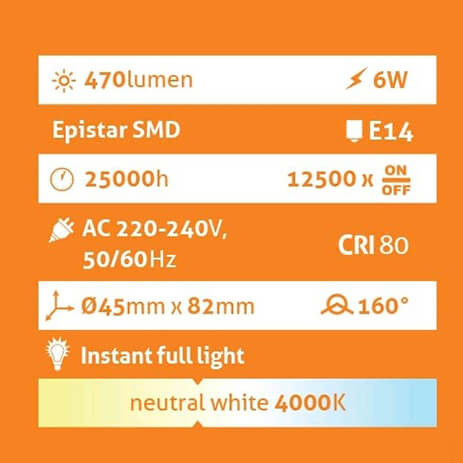Avide Globe Mini G45 E14 6W 470lm 4000K LED-izzó 3év gar.