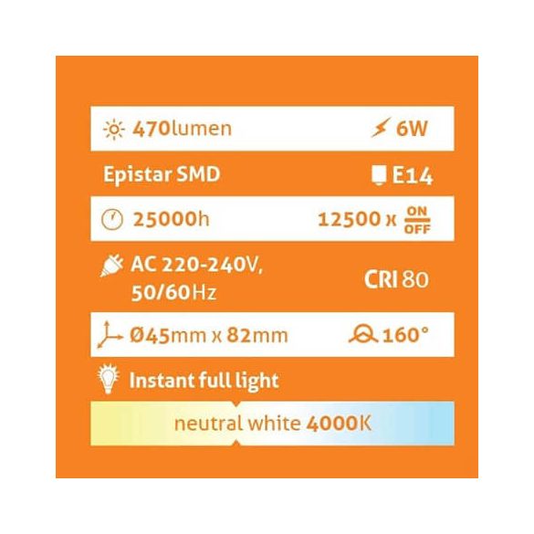 Avide Globe Mini G45 E14 6W 470lm 4000K LED-izzó 3év gar.