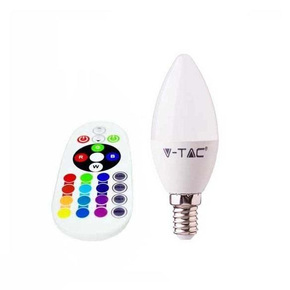 V-TAC E14 RGB gyertya 3,5W 320lm 4000K LED-izzó távirányítóval