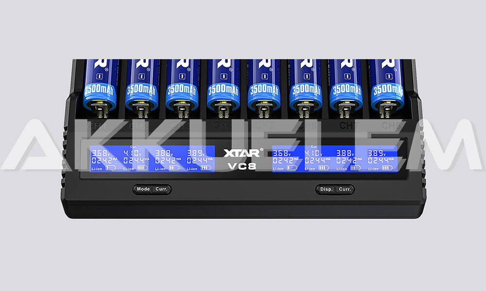 XTAR VC8 Li-ion/Ni-MH QC-USB-s akkumulátor töltő-tesztelő