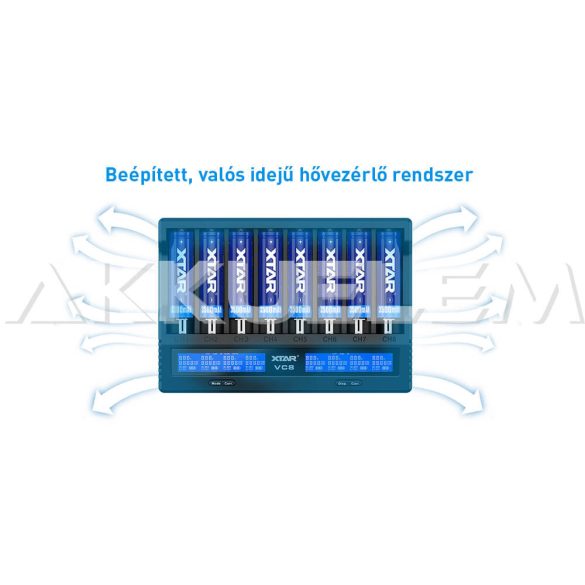 XTAR VC8 Li-ion/Ni-MH QC-USB-s akkumulátor töltő-tesztelő