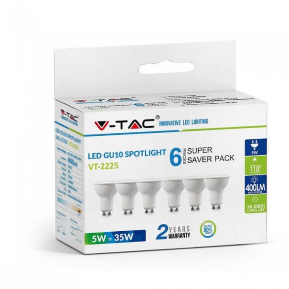 V-TAC GU10 Opál 5W 4000K 400lum 110° LED spotlámpa 6db/doboz