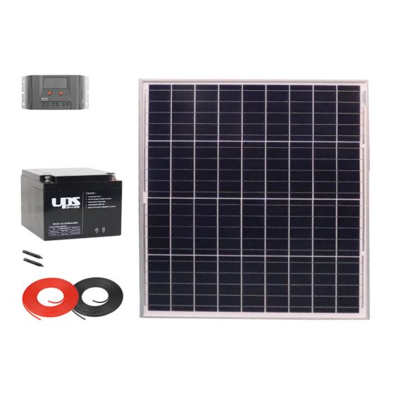 Napelem csomag 12V 60W + 10A MPPT töltésv.+ 28Ah UPS akku + kábelek