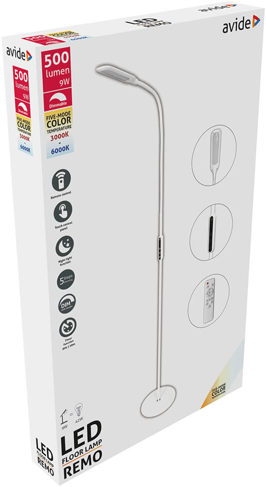 Avide REMO LED állólámpa 9W 500lm távir. FEHÉR