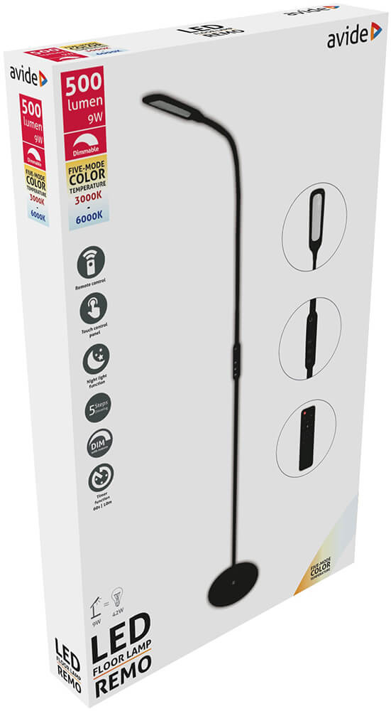 Avide REMO LED állólámpa 9W 500lm távir. FEKETE