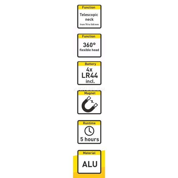 Elemlámpa kihúzható, hajlítható nyakkal 1W + 4xLR44 elem