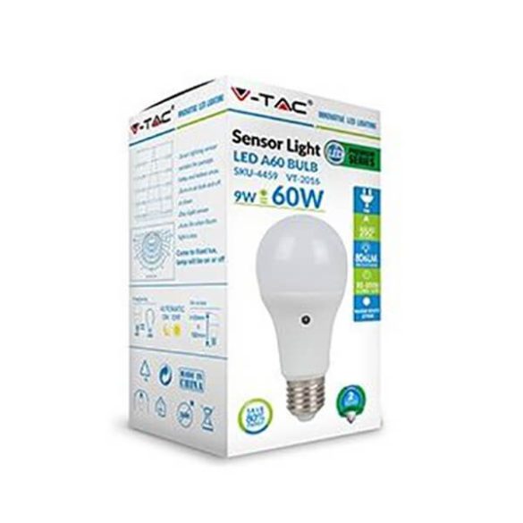 V-TAC E27 A65 Opál 9W 2700K LED izzó alkonykapcsolós