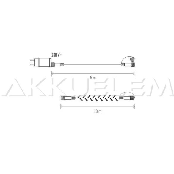 Karácsonyi fényfüzér 100LED 10m + tápkábel 5m IP44 WW lánc CNT