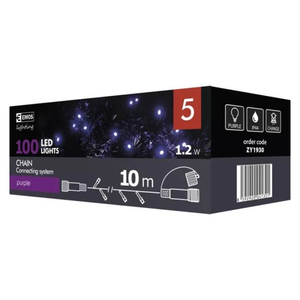 Karácsonyi fényfüzér 100LED karácsonyi 10m IP44 lánc purple/lila CNT