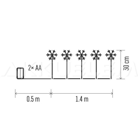 Karácsonyi fényfüzér 5LED hópehely Földbe szúrható 1,4M CW 2AA