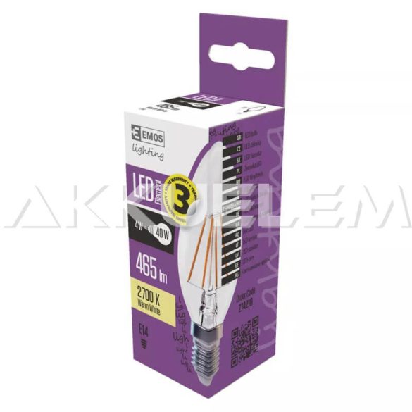 Classic E14 465lm 4W 40W 2700K WW LED Filament gyertya COB LED-izzó