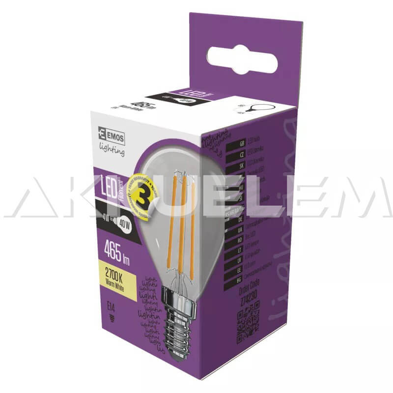 Classic E14 465lm 4W 40W 2700K 320° LED Filament kisgömb A++ COB LED-izzó