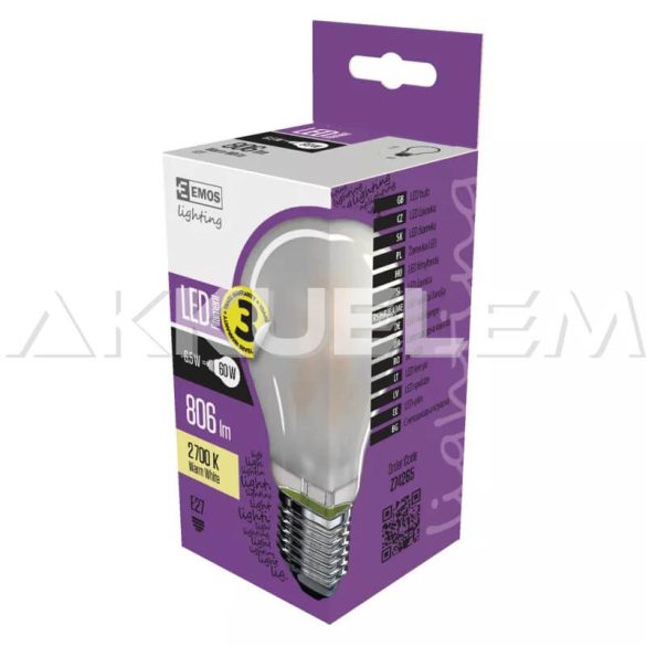 Classic E27 A60 6.5W 360° 2700K LED 806lm filament WW A++ matt LED-izzó