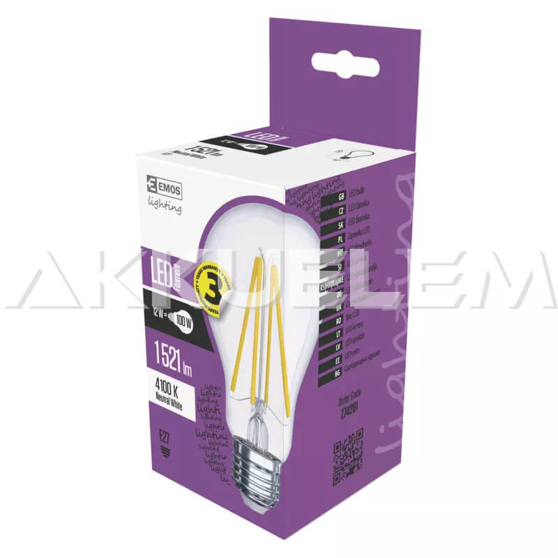 Classic E27 A60 12W 360° 4000K LED 1521lm Filament NW A++ LED-izzó