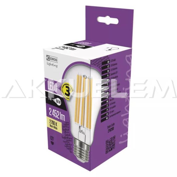 Classic E27 2452lm 17W 150W 320° 2700K LED WW A++ Filament COB A67 LED-izzó