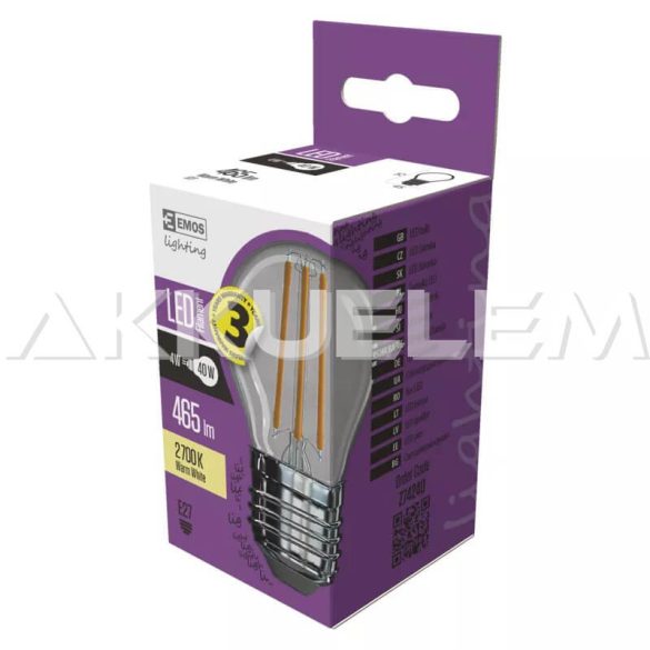 Classic E27 465lm 4W 40W 2700K LED Filament WW kisgömb A++ LED-izzó