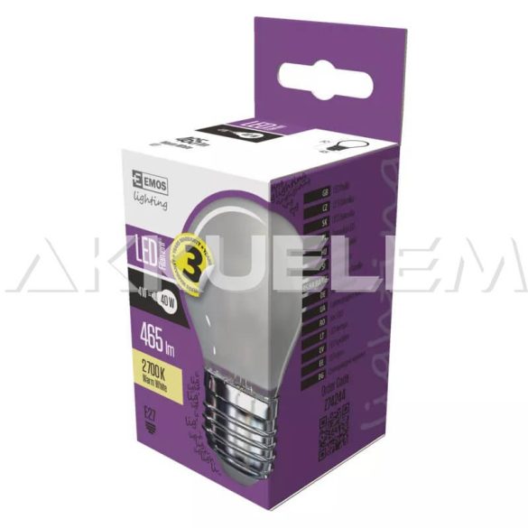 Classic E27 465lm 4W 40W 2700K LED Filament WW kisgömb A++ matt LED-izzó