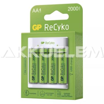 GP ReCyko E411 USB-s akkutöltő + 4db 2000mAh AA akku