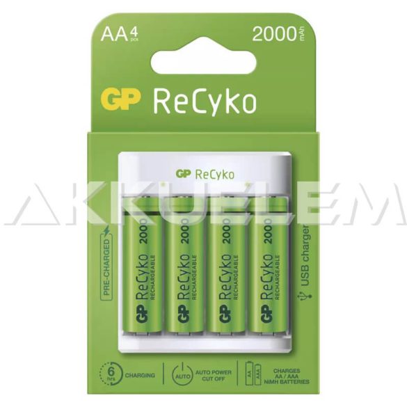 GP ReCyko E411 USB-s akkutöltő + 4db 2000mAh AA akku