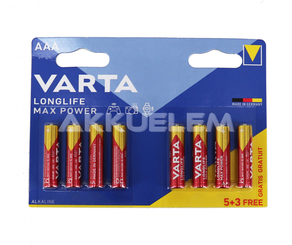 VARTA Longlife Max Power LR03 AAA tartós elem 8 db (ár/bliszter)