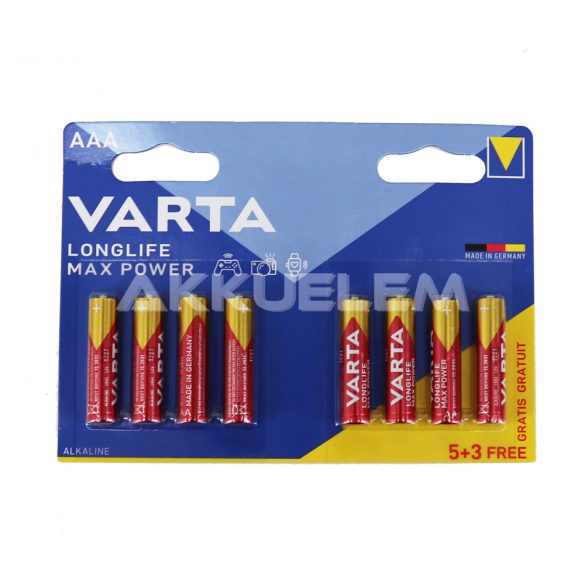 VARTA Longlife Max Power LR03 AAA tartós elem 8 db (ár/bliszter)