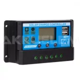 Napelem Töltésvezérlő 12V/24V 20A PWM +2xUSB SOLAR