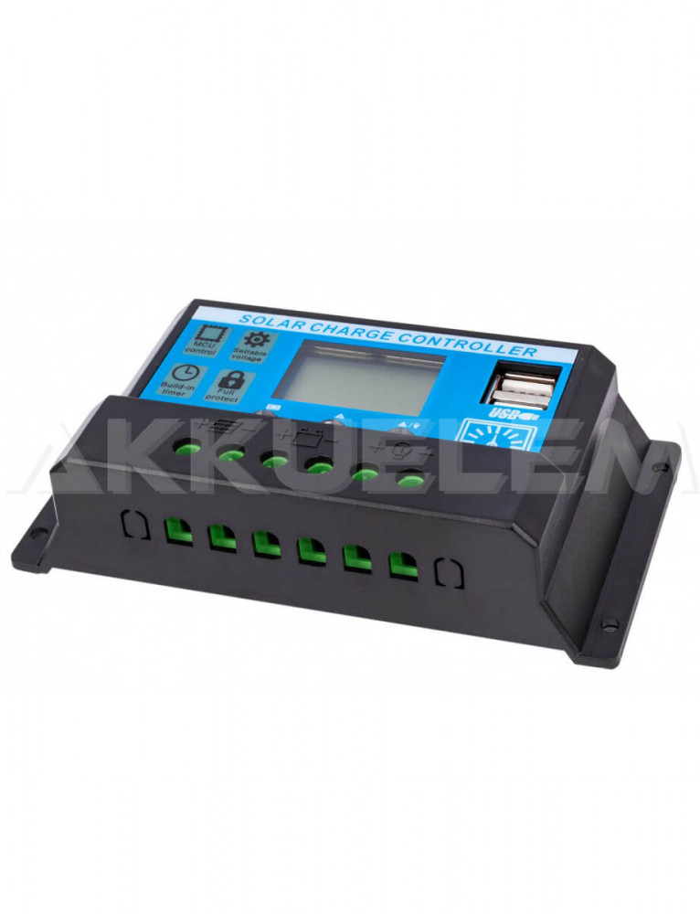 Napelem Töltésvezérlő 12V/24V 20A PWM +2xUSB SOLAR