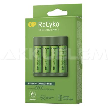   GP ReCyko Everyday B421 USB-s akkutöltő PowerBank + 4db 2700mAh AA akku