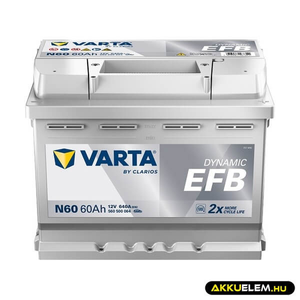   VARTA 12V EFB 60Ah 560500 start-stop N60 autó akkumulátor JOBB+