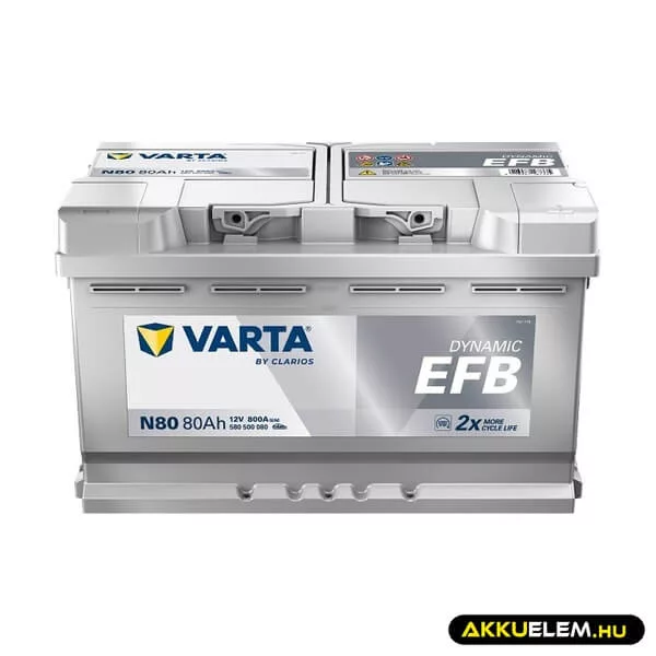 VARTA 12V EFB 80Ah 800A 580500 Start-stop autó akkumulátor N80 JOBB+