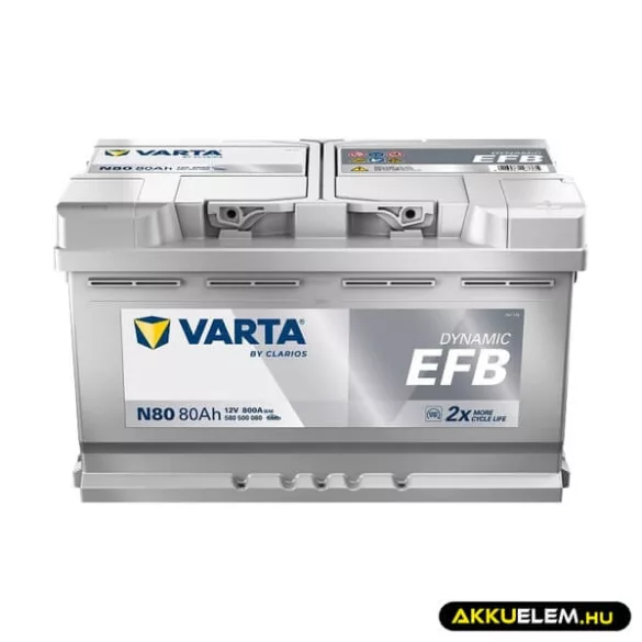 VARTA 12V EFB 80Ah 800A 580500 Start-stop autó akkumulátor N80 JOBB+
