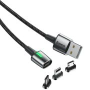   Baseus Zinc USB-C Lightning micro-USB mágneses 1m gyorstöltő kábel 3A 3in1