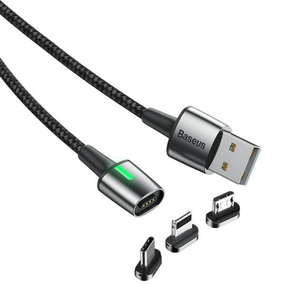 Baseus Zinc USB-C Lightning micro-USB mágneses 1m gyorstöltő kábel 3A 3in1