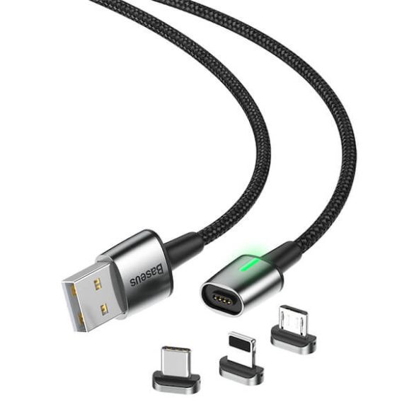 Baseus Zinc USB-C Lightning micro-USB mágneses 1m gyorstöltő kábel 3A 3in1