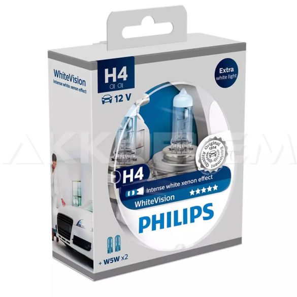 Philips WhiteVision H4 12V 6055W autó fényszóró izzó W5W (2db/bliszter)