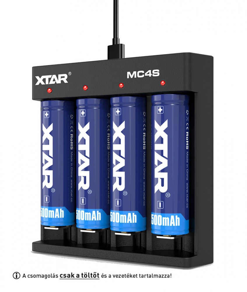 XTAR MC4S Ni-MH Li-ion akkutöltő 0.5A 1A USB-C kábellel tápegység nélkül