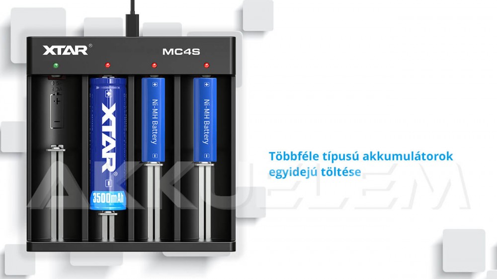 XTAR MC4S Ni-MH Li-ion akkutöltő 0.5A 1A USB-C kábellel tápegység nélkül