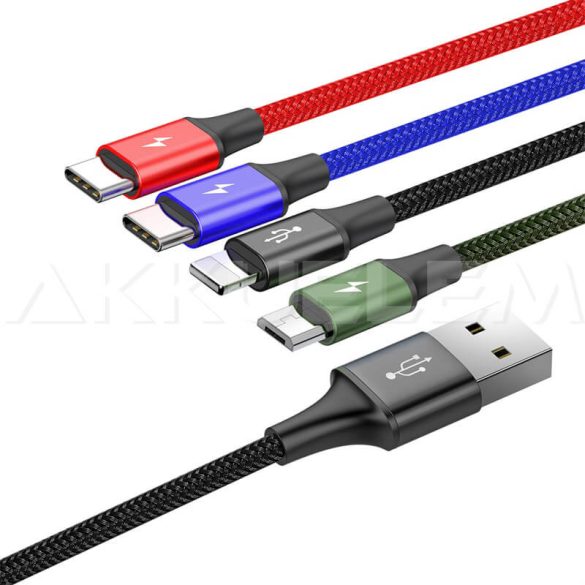 Kábel elosztó adapter  3A 4in1: 1xUSB-C, 1xApple Lightning, 2xmicro-USB 120cm gyorstöltő Baseus